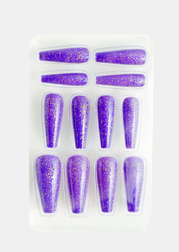 Shimmer Long Press-On Nails Purple NAILS - Shop Miss A