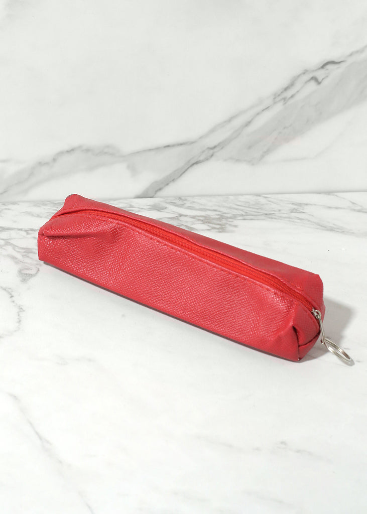 Faux Leather Pencil Pouch Red ACCESSORIES - Shop Miss A