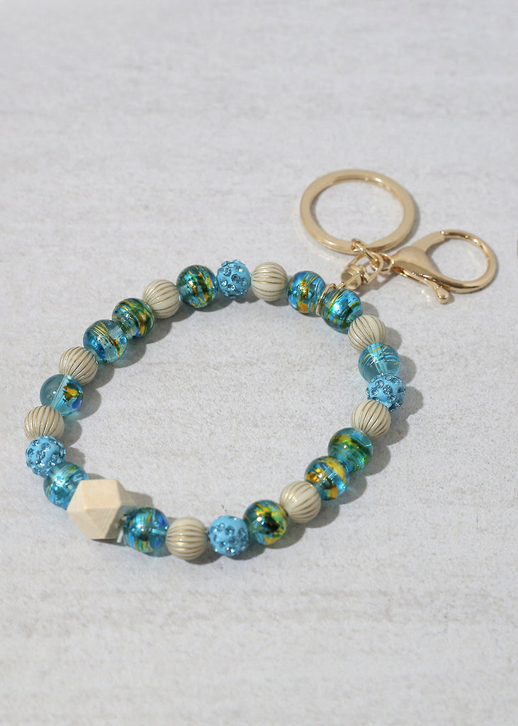Rustic Beaded Keychain Bracelet Gold/Blue ACCESSORIES - Shop Miss A