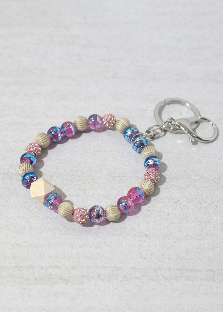 Rustic Beaded Keychain Bracelet Silver/Pink ACCESSORIES - Shop Miss A