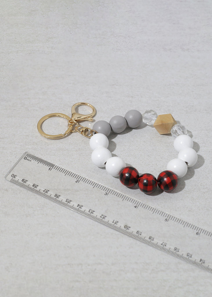 Plaid-Wood Bead Keychain Bracelet  ACCESSORIES - Shop Miss A