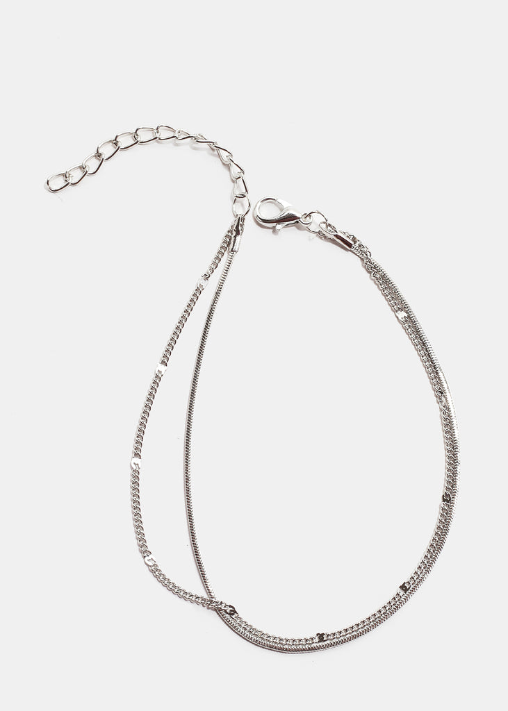 Sleek Chain Layered Anklet Silver JEWELRY - Shop Miss A