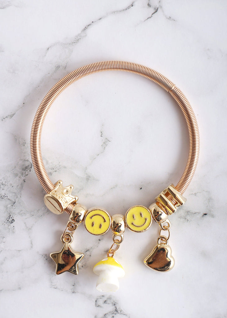 Mushroom & Smiley Face Bangle Yellow JEWELRY - Shop Miss A
