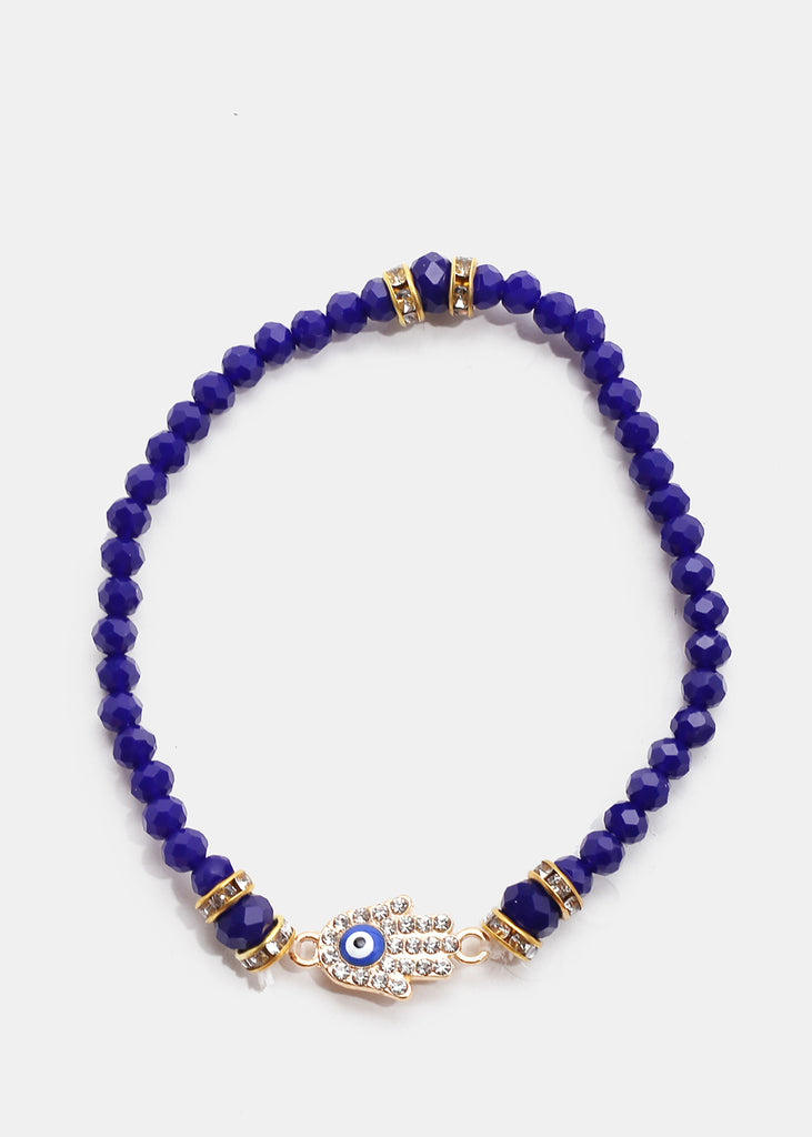 Hamsa Hand Bead Bracelet Blue/Gold JEWELRY - Shop Miss A