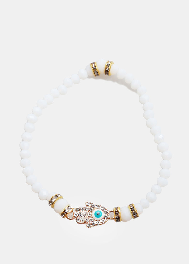 Hamsa Hand Bead Bracelet White/Gold JEWELRY - Shop Miss A