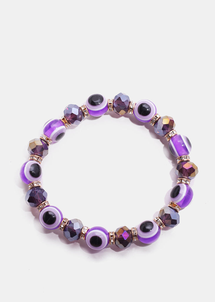 Dark Colored Evil Eye Bead Bracelet Purple/Gold JEWELRY - Shop Miss A