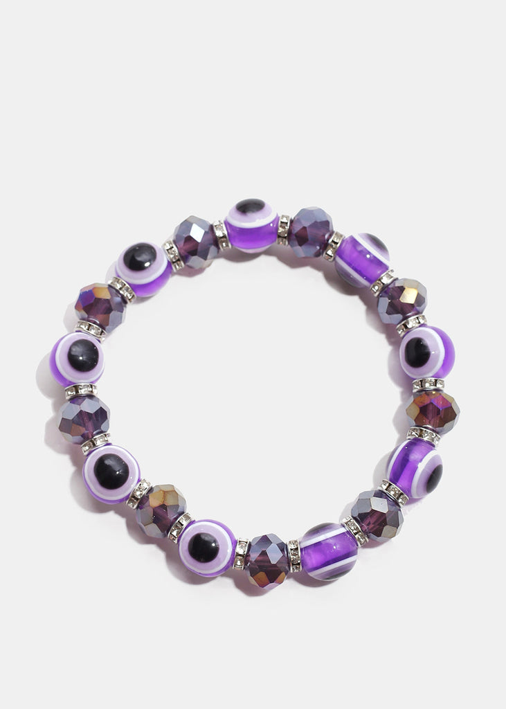 Dark Colored Evil Eye Bead Bracelet Purple/Silver JEWELRY - Shop Miss A