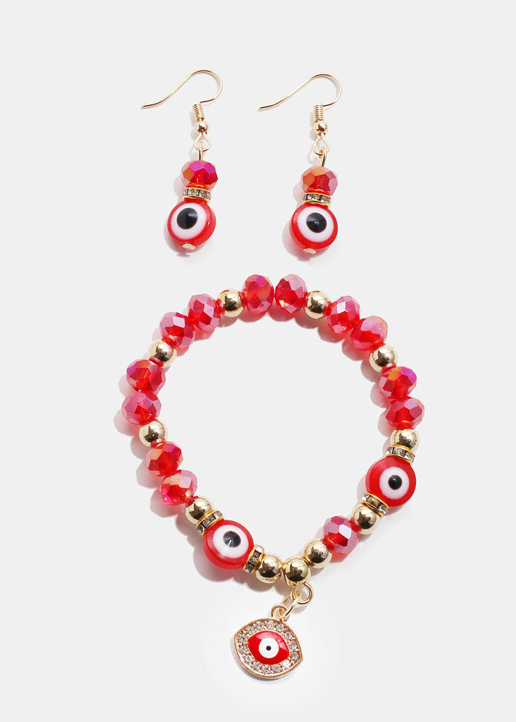 Red Evil Eye Bead & Earring Set Gold JEWELRY - Shop Miss A