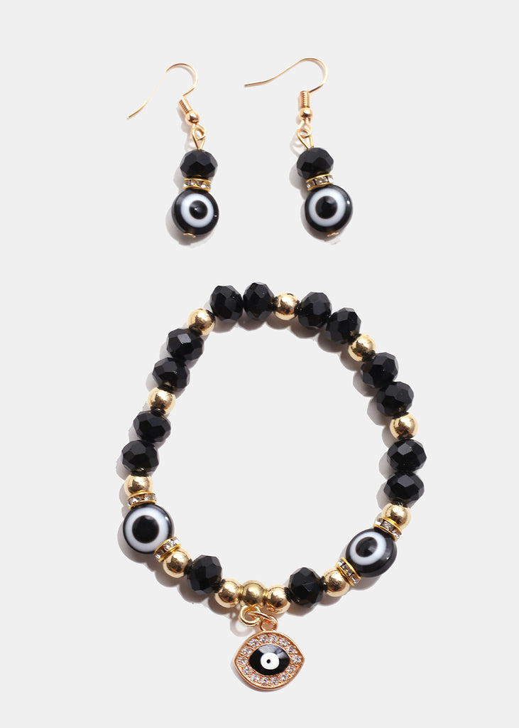 Colorful Evil Eye Bracelet & Earring Set G. Black JEWELRY - Shop Miss A