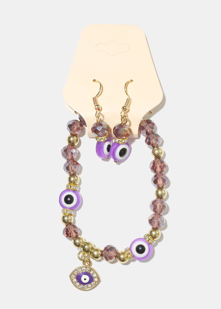 Evil Eye Earring and Bracelet Set G. Purple JEWELRY - Shop Miss A