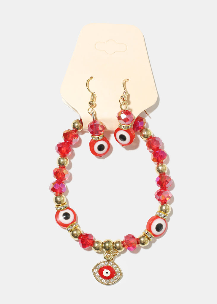 Evil Eye Earring and Bracelet Set G. Red JEWELRY - Shop Miss A