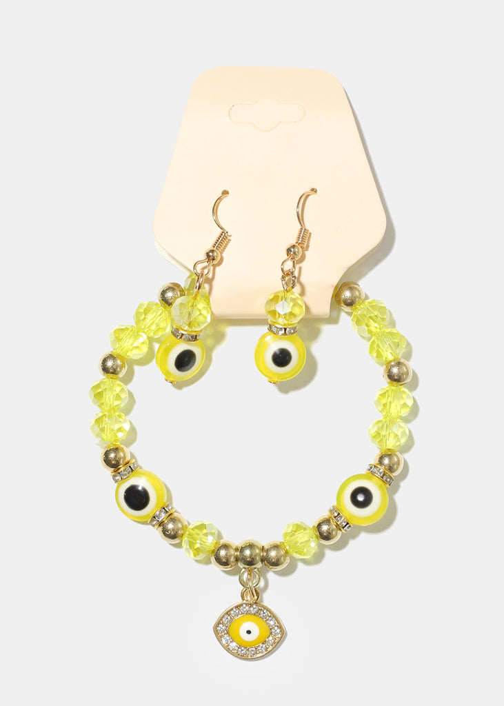 Evil Eye Earring and Bracelet Set G. Yellow JEWELRY - Shop Miss A