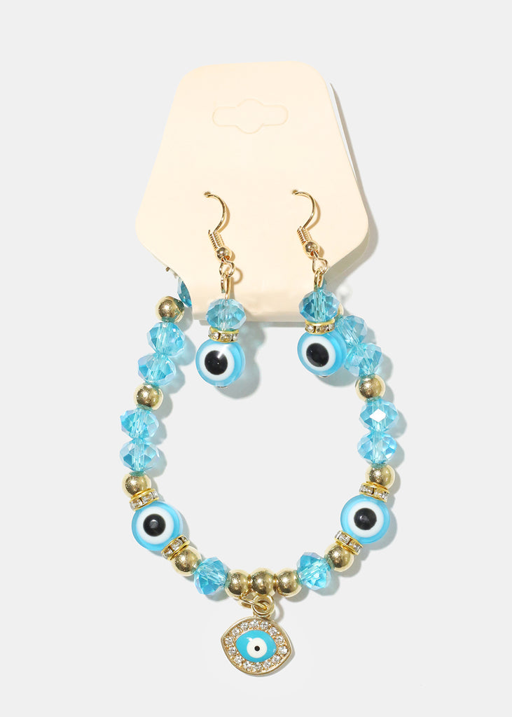 Evil Eye Earring and Bracelet Set G. Blue JEWELRY - Shop Miss A