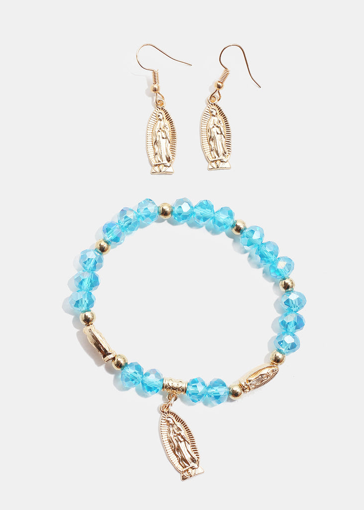 Rosary Bead Bracelet & Earring Set G. Blue JEWELRY - Shop Miss A
