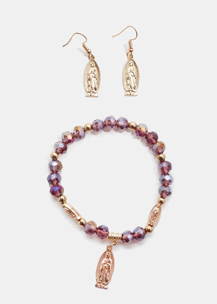 Rosary Bead Bracelet & Earring Set G. Purple JEWELRY - Shop Miss A