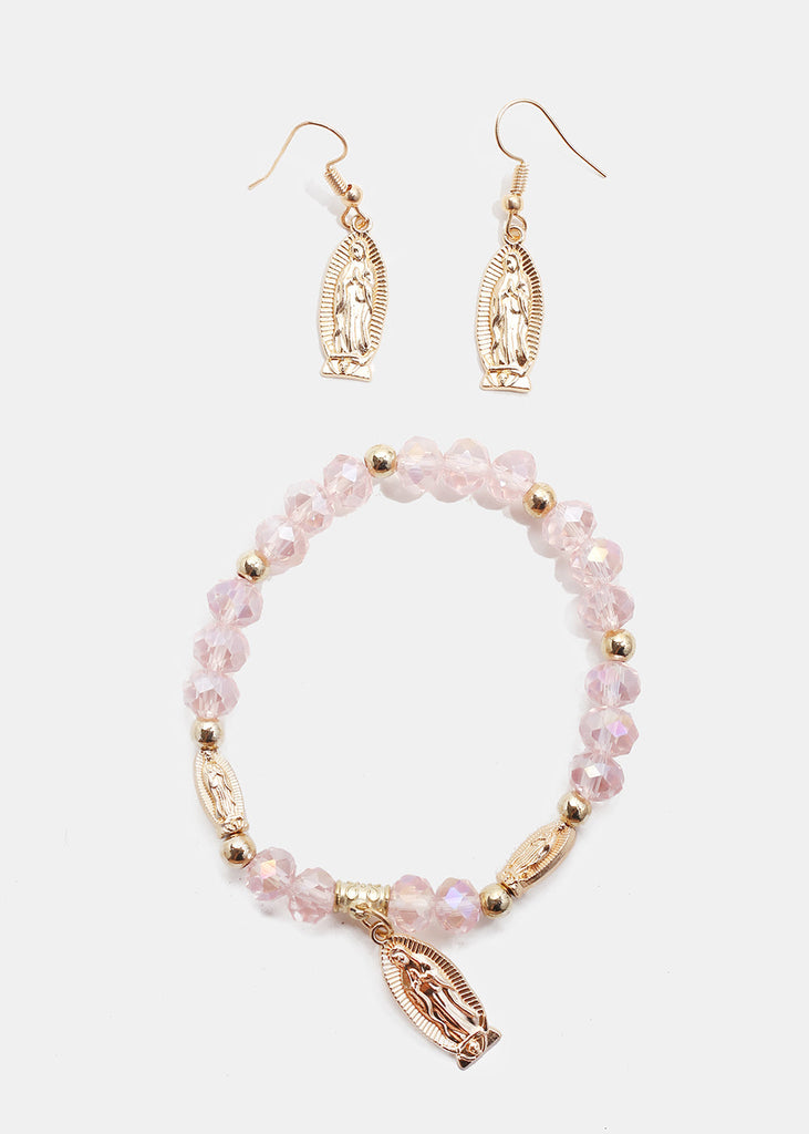 Rosary Bead Bracelet & Earring Set G. Pink JEWELRY - Shop Miss A