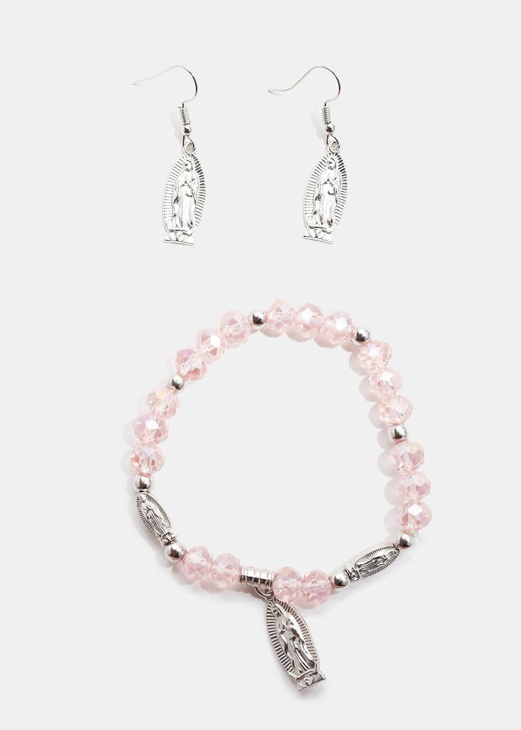 Rosary Bead Bracelet & Earring Set S. Pink JEWELRY - Shop Miss A