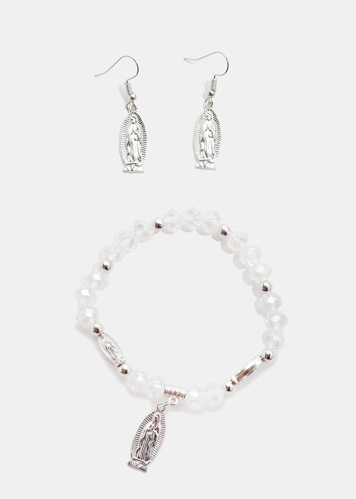Rosary Bead Bracelet & Earring Set S. Clear JEWELRY - Shop Miss A