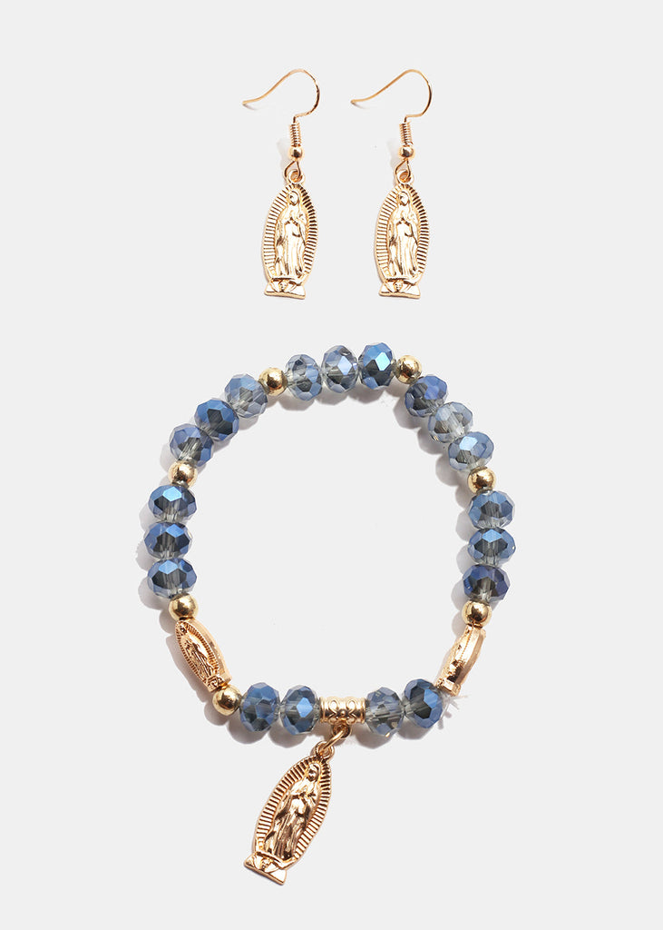 Rosary Bracelet & Earring Set G. Blue JEWELRY - Shop Miss A