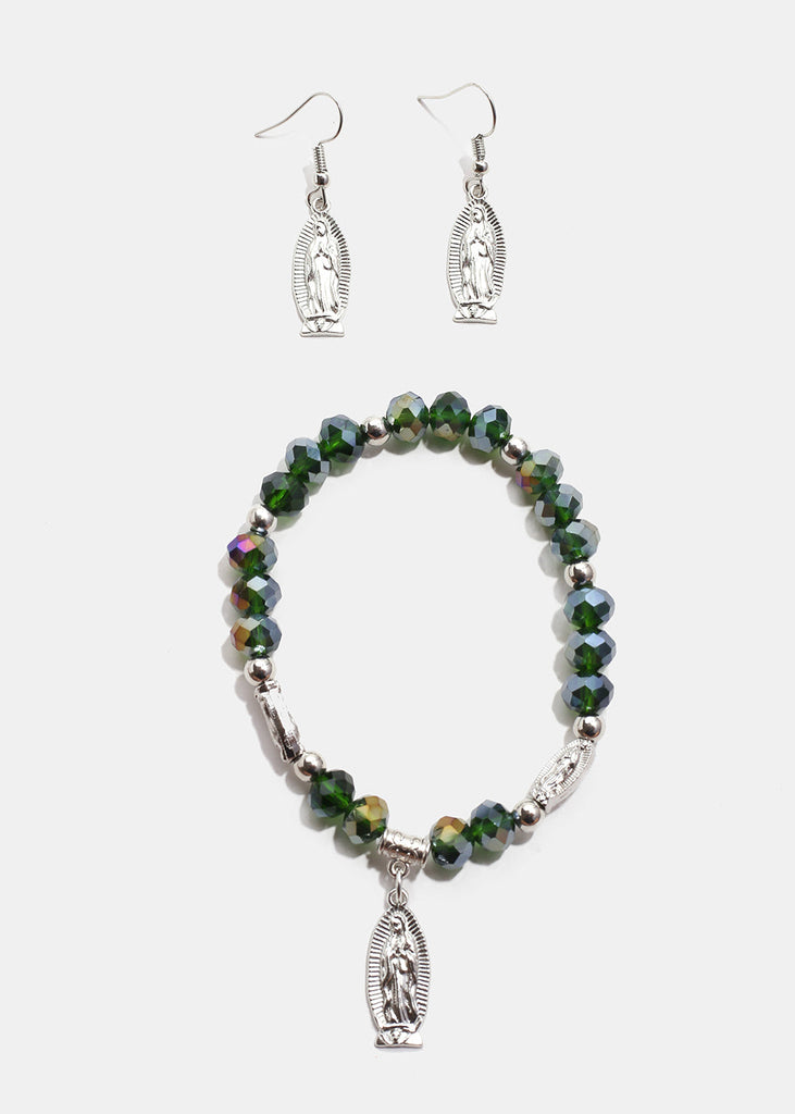 Rosary Bracelet & Earring Set S. Green JEWELRY - Shop Miss A
