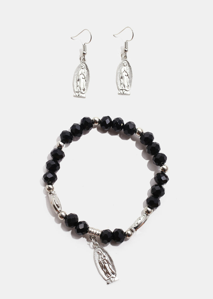 Rosary Bracelet & Earring Set S. Black JEWELRY - Shop Miss A