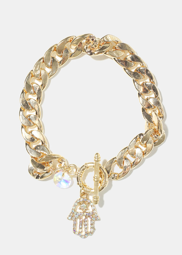 Thick Chain with Hamsa Hand Bracelet G. Rainbow JEWELRY - Shop Miss A