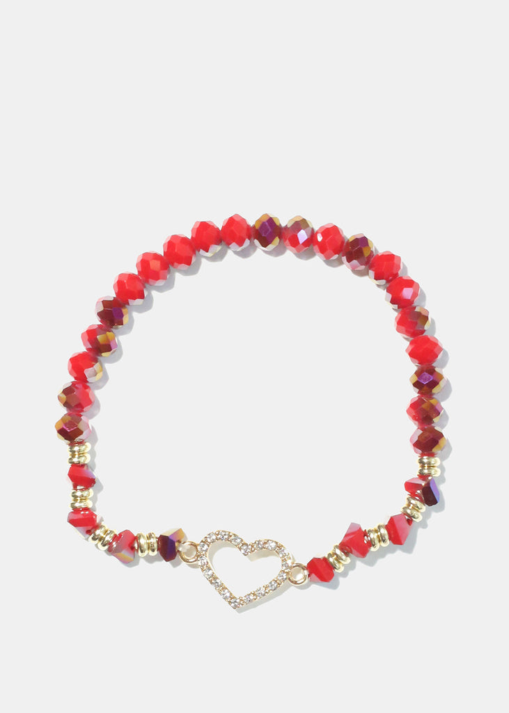Rhinestone Heart Charm Bead Bracelet Red JEWELRY - Shop Miss A