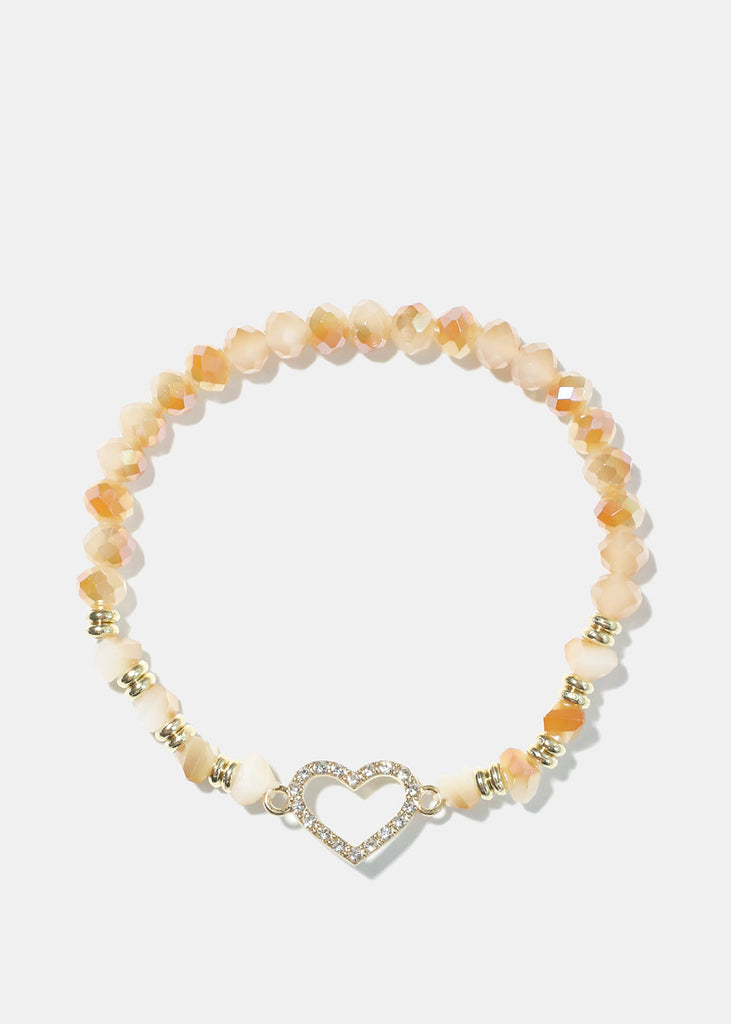 Rhinestone Heart Charm Bead Bracelet Gold JEWELRY - Shop Miss A