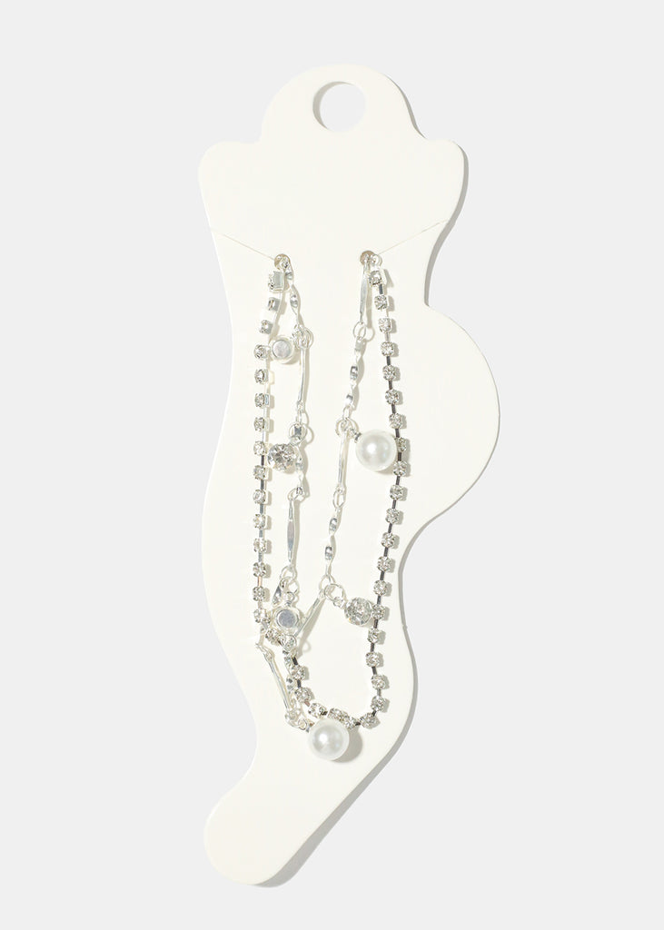 Rhinestone & Pearl Anklet Silver JEWELRY - Shop Miss A