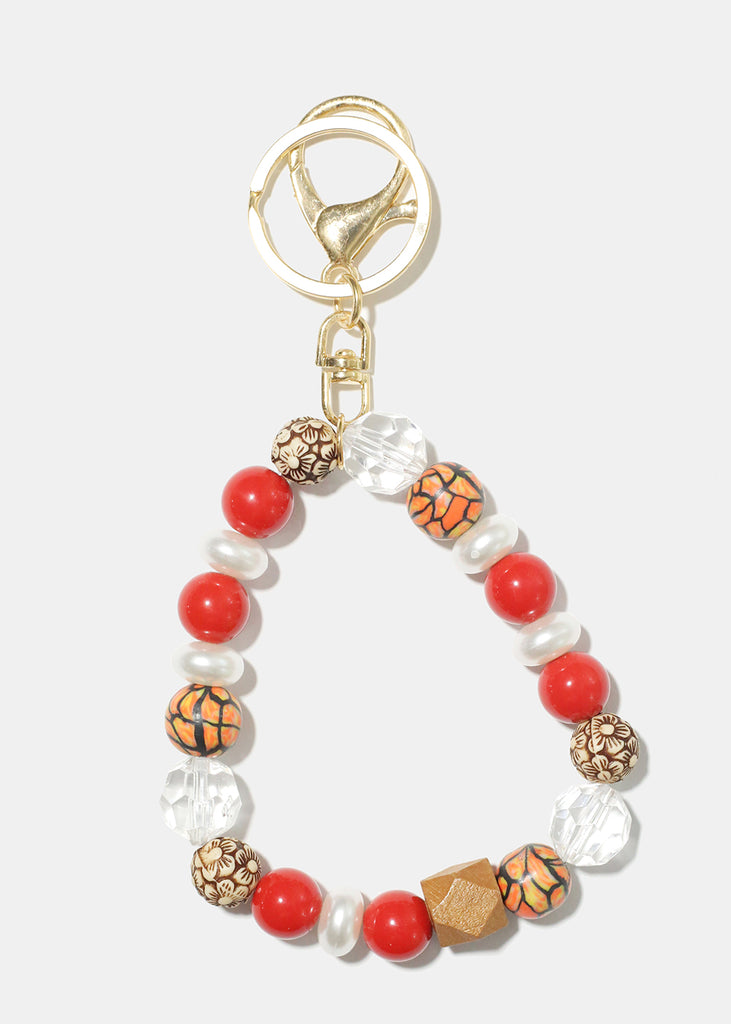 Wood and Pearl Bead Keychain Bracelet G. Red JEWELRY - Shop Miss A