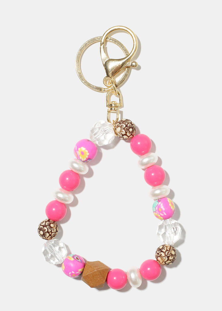 Wood and Pearl Bead Keychain Bracelet G. Pink JEWELRY - Shop Miss A