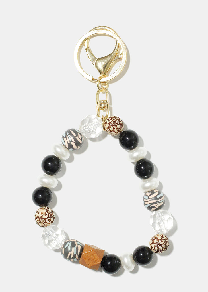 Wood and Pearl Bead Keychain Bracelet G. Black JEWELRY - Shop Miss A
