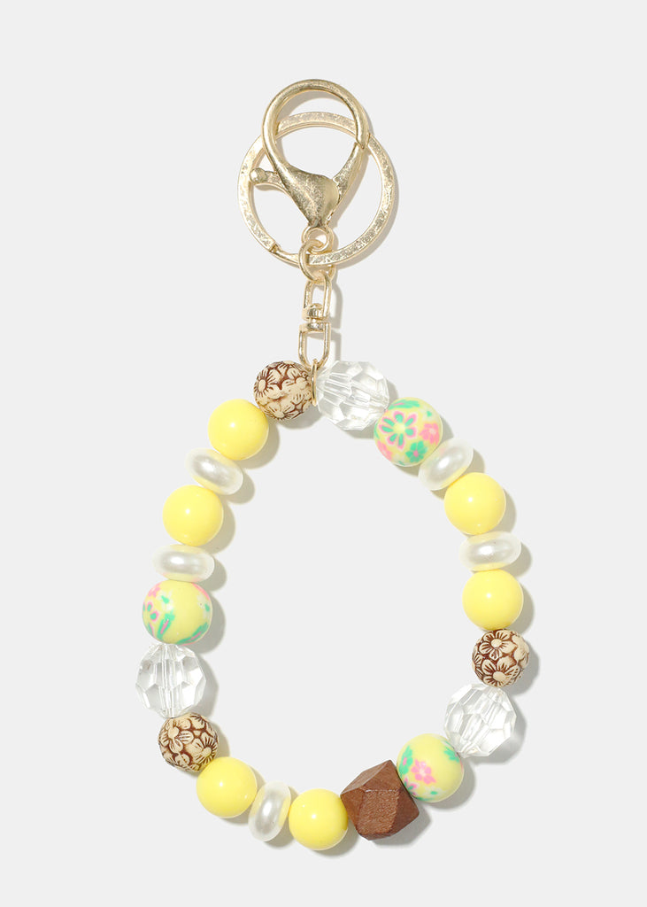 Wood and Pearl Bead Keychain Bracelet G. Yellow JEWELRY - Shop Miss A