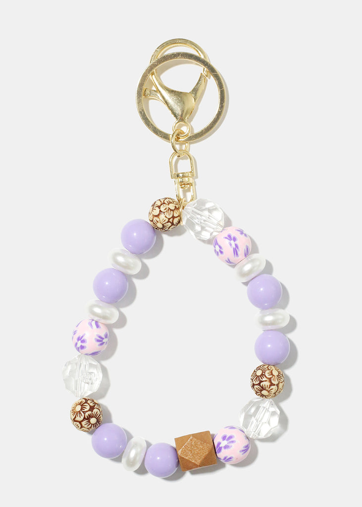 Wood and Pearl Bead Keychain Bracelet G. Purple JEWELRY - Shop Miss A