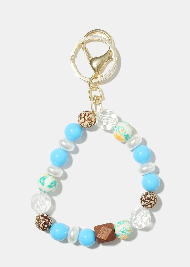 Wood and Pearl Bead Keychain Bracelet G. Blue JEWELRY - Shop Miss A