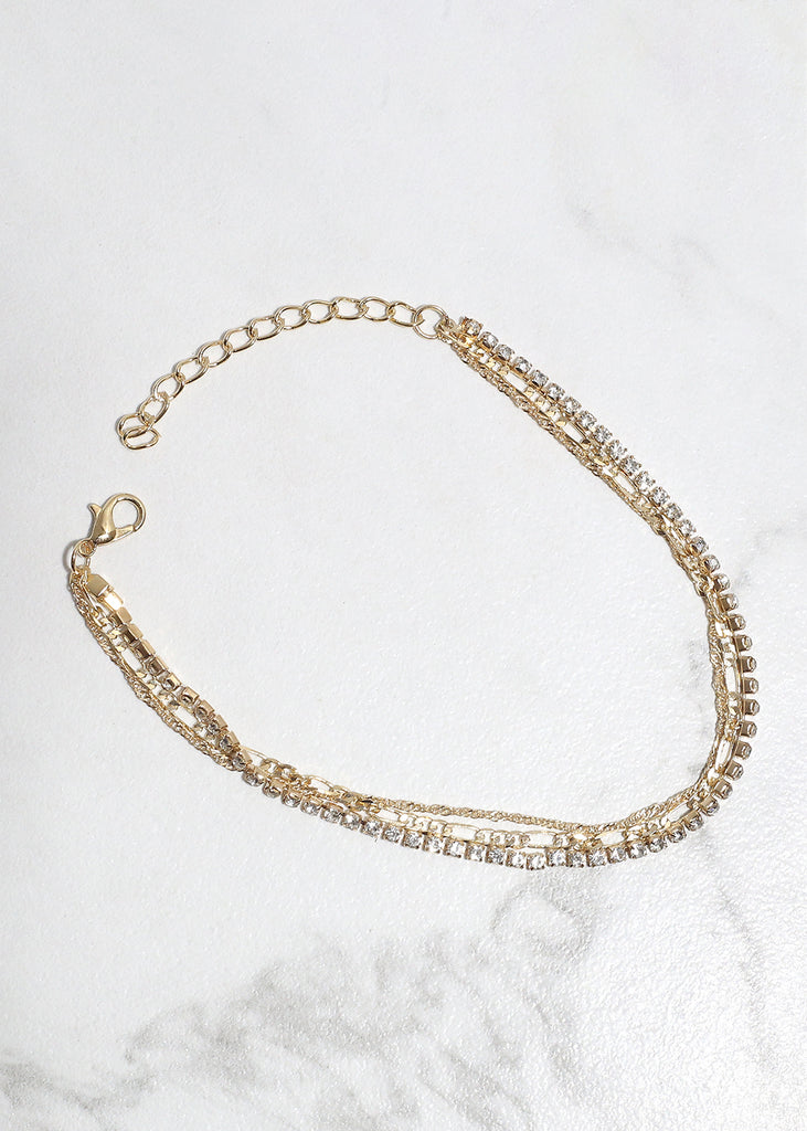 3 Layer Rhinestone Anklet Gold JEWELRY - Shop Miss A
