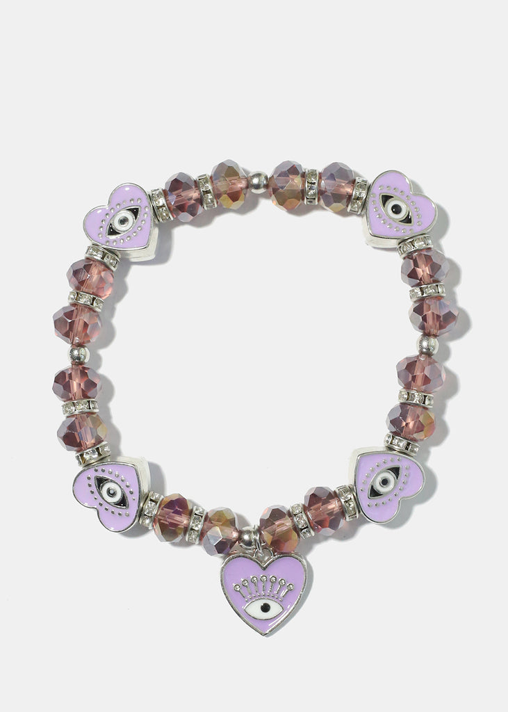 Heart with Evil Eye Charm Bracelet S. Purple JEWELRY - Shop Miss A