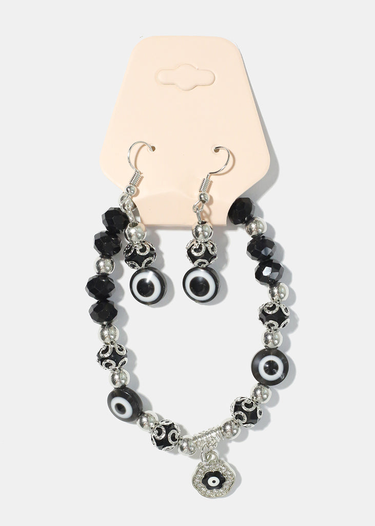 Evil Eye Bracelet & Earring Set S. Black JEWELRY - Shop Miss A