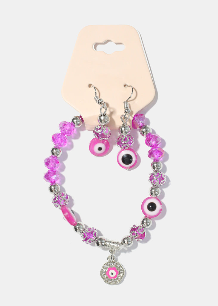 Evil Eye Bracelet & Earring Set S. Pink JEWELRY - Shop Miss A