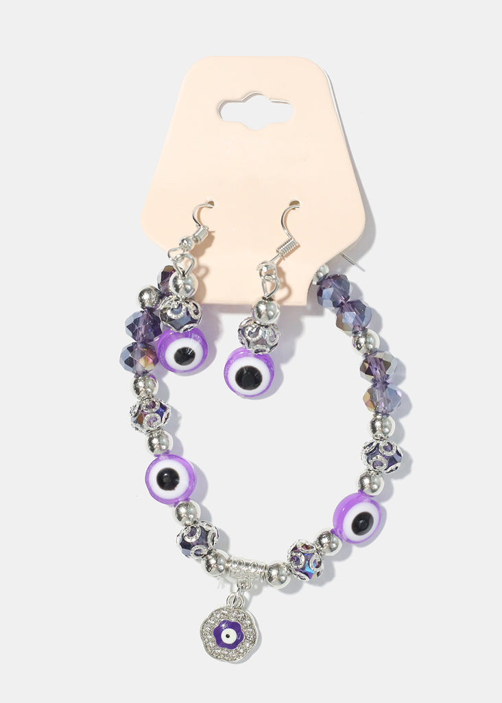 Evil Eye Bracelet & Earring Set S. Purple JEWELRY - Shop Miss A