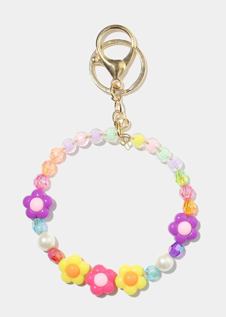 Pastel Flower Bead Bracelet Keychain Gold JEWELRY - Shop Miss A