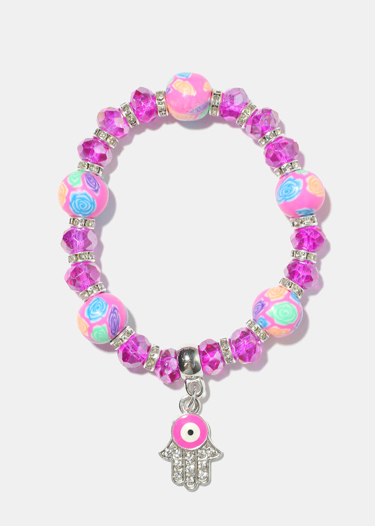 Hamsa Hand Charm Beaded Bracelet S. Pink JEWELRY - Shop Miss A
