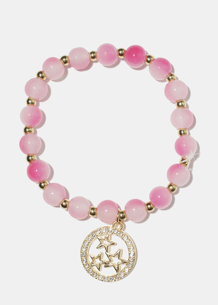 Stars Dangle Charm Beaded Bracelet Pink JEWELRY - Shop Miss A