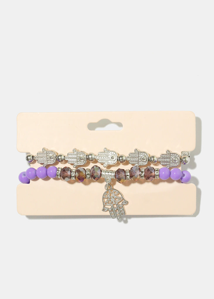 2 Piece Hamsa Hand Bracelet S. Purple JEWELRY - Shop Miss A