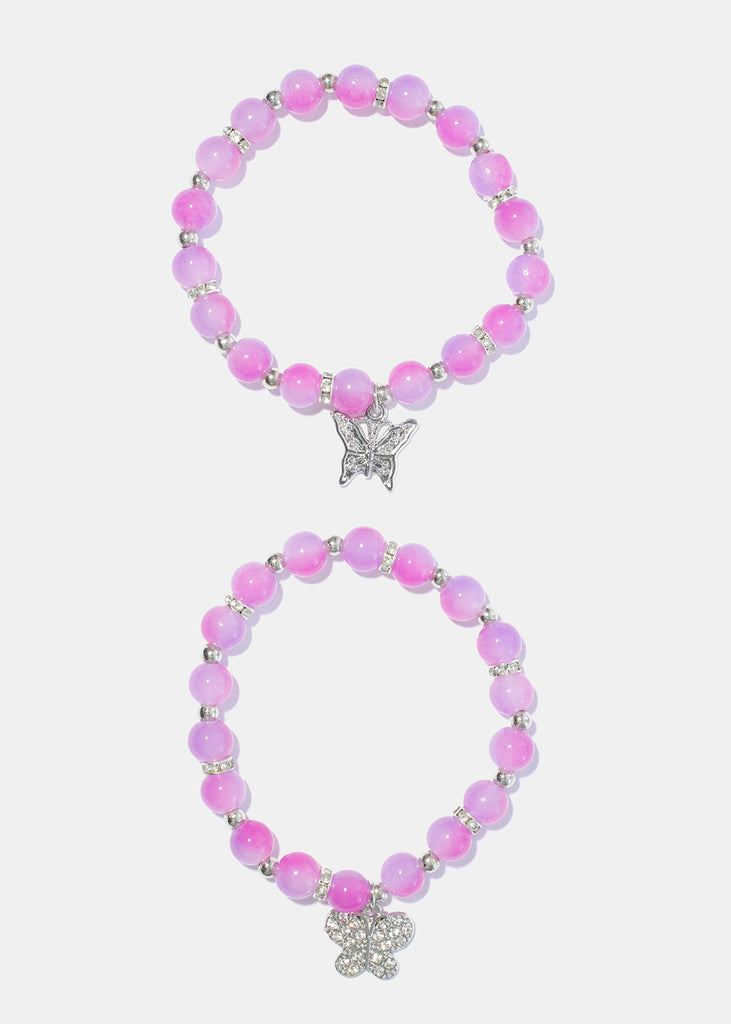 2 Piece Butterfly Beaded Bracelet S. Pink JEWELRY - Shop Miss A