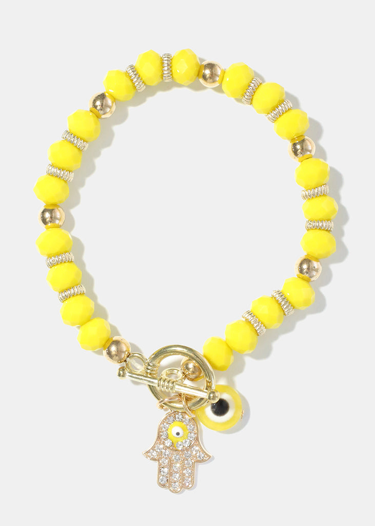 Hamsa Hand and Evil Eye Bead Bracelet Yellow JEWELRY - Shop Miss A