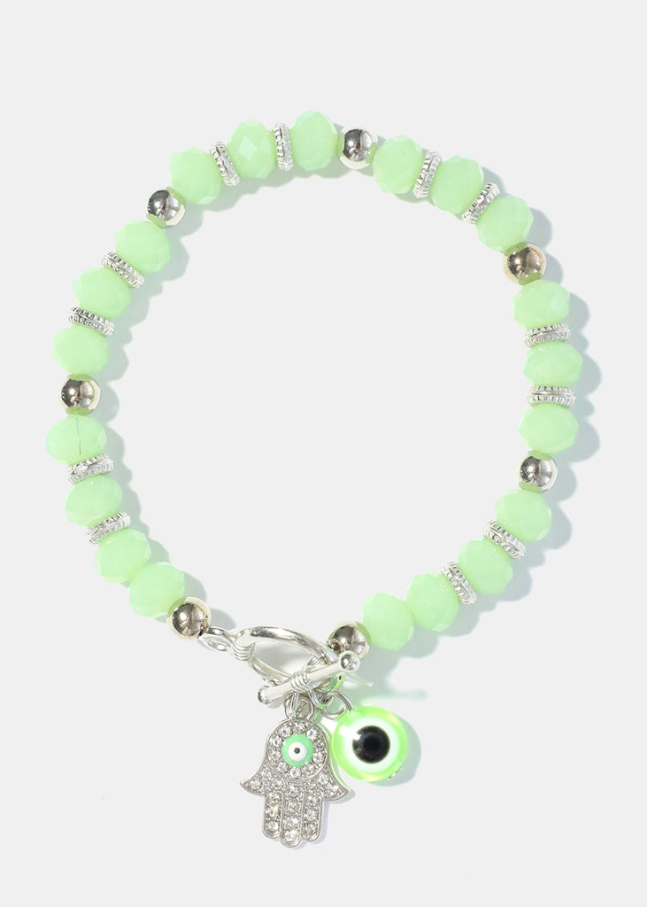 Hamsa Hand and Evil Eye Bead Bracelet Green JEWELRY - Shop Miss A