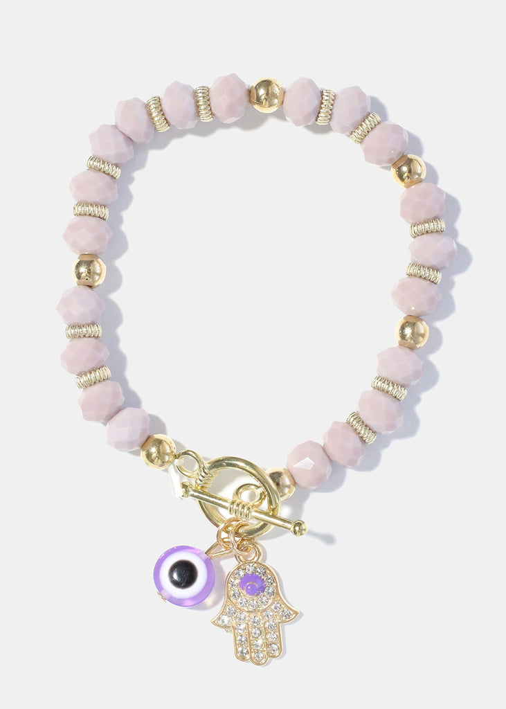 Hamsa Hand and Evil Eye Bead Bracelet Purple JEWELRY - Shop Miss A