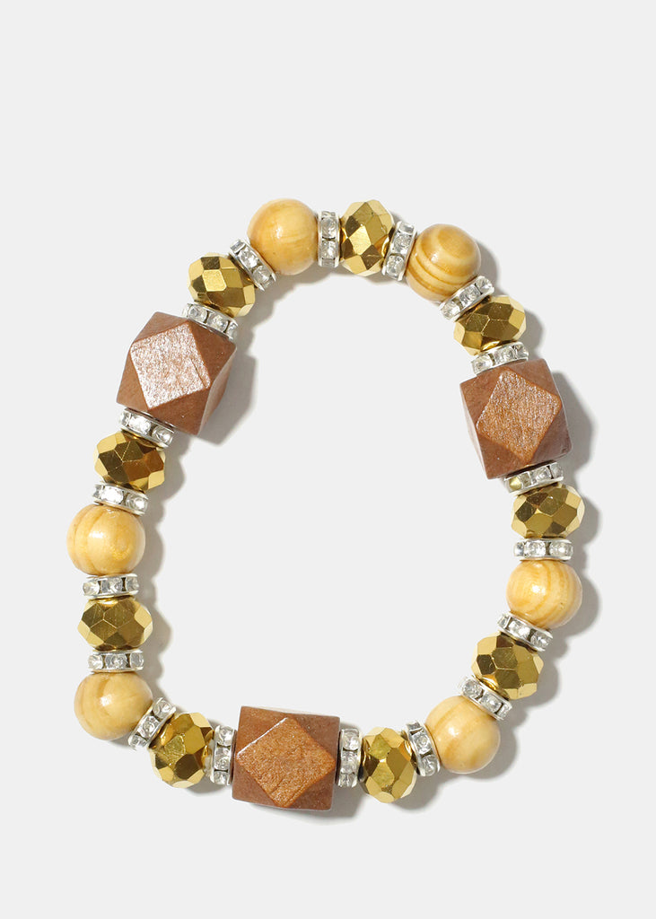 Wooden Bead with Rhinestone Bracelet Gold JEWELRY - Shop Miss A