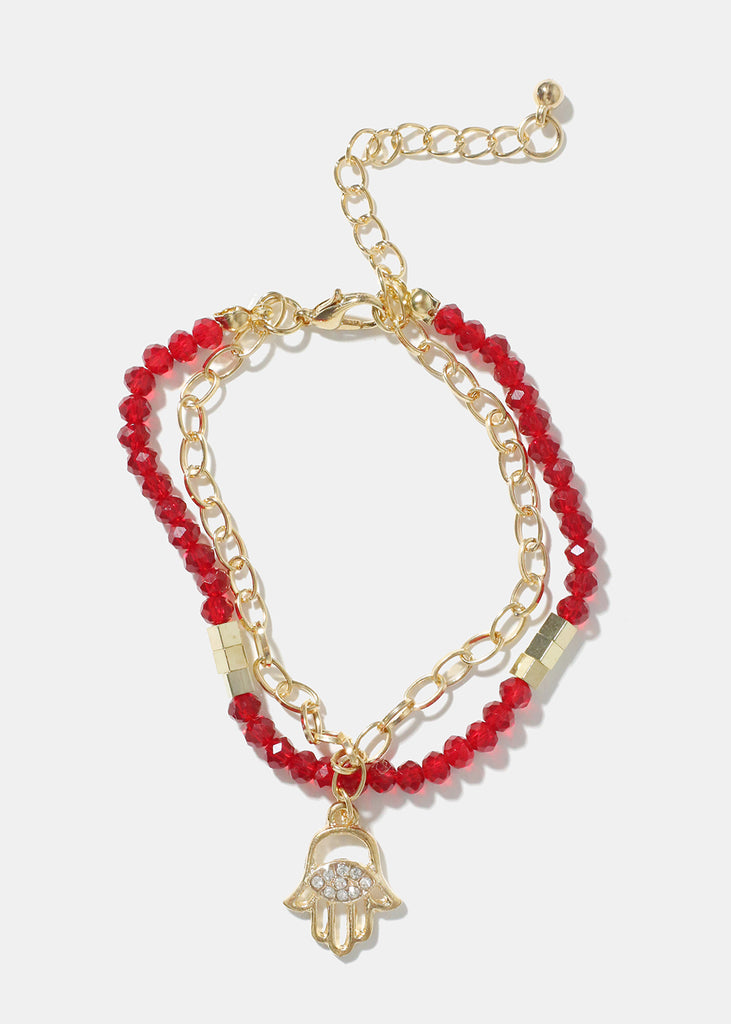 Hamsa Hand Crystal Bead Bracelet Red JEWELRY - Shop Miss A